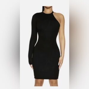 Naked Wardrobe Black One-Shoulder Dress